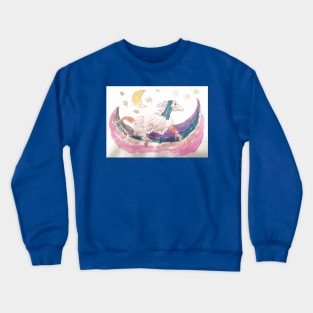 Horse on Rainbow in Space under the Moon and Stars Crewneck Sweatshirt